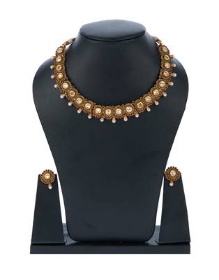 High Gold Polish Brass Choker Set with Pearls 1