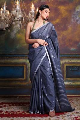 This is   Sea Green Blended Silk soft saree with woven design from Charukriti 1