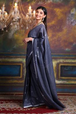 This is   Sea Green Blended Silk soft saree with woven design from Charukriti 2