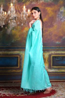 This is   Lime Green Blended Silk soft saree with woven design from Charukriti 2