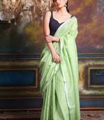 This is   Blue Blended Silk soft saree with woven design from Charukriti