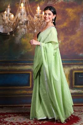 This is   Blue Blended Silk soft saree with woven design from Charukriti 2
