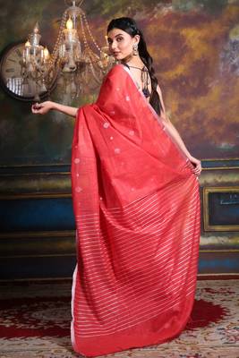 This is   Rust Blended Silk soft saree with woven design from Charukriti 3