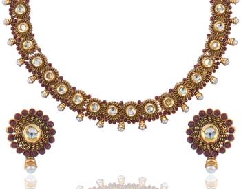 High Gold Polish Brass Choker Set with Pearls 2