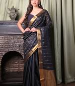 This is   Yellow Blended Silk soft saree with woven design from Charukriti