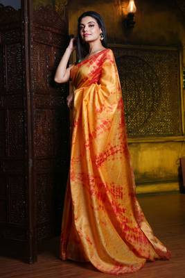 This is   Mustard Blended Silk soft tie dye saree from Charukriti 2
