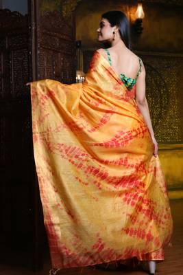 This is   Mustard Blended Silk soft tie dye saree from Charukriti 3