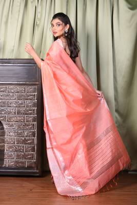This is   Orange Blended Silk saree with temple border from Charukriti 3