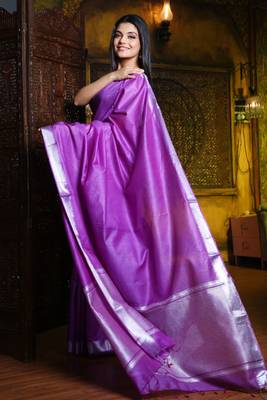 This is   Purple Blended Silk saree with temple border from Charukriti 2