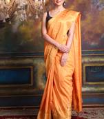 This is   Mustard Blended Silk soft saree with textured design from Charukriti