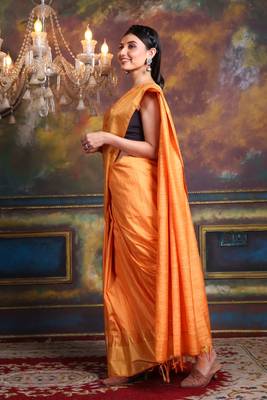 This is   Mustard Blended Silk soft saree with textured design from Charukriti 2