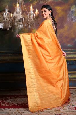 This is   Mustard Blended Silk soft saree with textured design from Charukriti 3