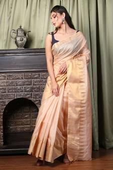 This is   Beige Blended Silk soft saree with textured design from Charukriti