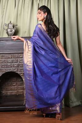 This is   Blue Blended Silk soft saree with strips from Charukriti 3