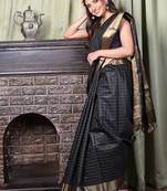 This is   Black Blended Silk saree with temple border from Charukriti