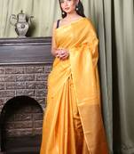 This is   Yellow Blended Silk duel tone saree from Charukriti