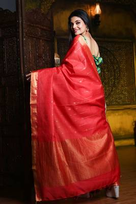 This is   Red Blended Silk soft saree with textured design from Charukriti 3