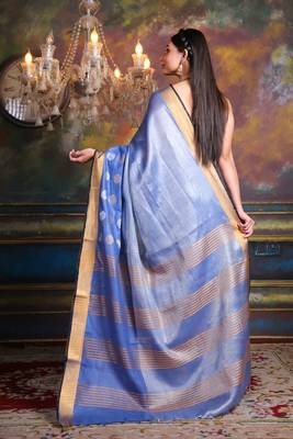 This is   Light Blue Tissue soft saree with polka dots from Charukriti 3