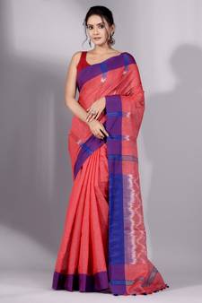 This is   Red Tissue handwoven saree with red border from Charukriti