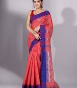 This is   Red Tissue handwoven saree with red border from Charukriti