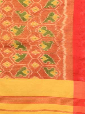 This is   Yellow Tissue handwoven saree with red border from Charukriti 2