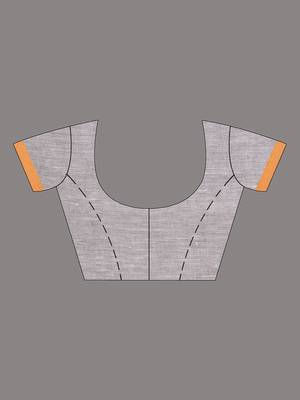 This is   Light Grey Linen handwoven soft saree with jamdani pallu from Charukriti 3