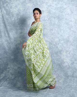 Light Green Hand Woven Jamdani  3