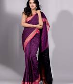 This is   Violet Cotton soft hadwoven saree with textured design from Charukriti