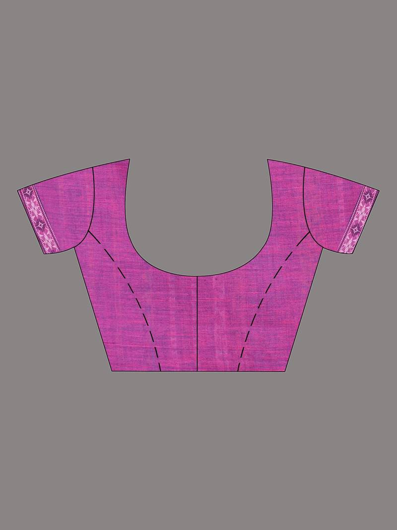 This is   Purple Cotton soft handwoven saree with geomatric design in pallu from Charukriti