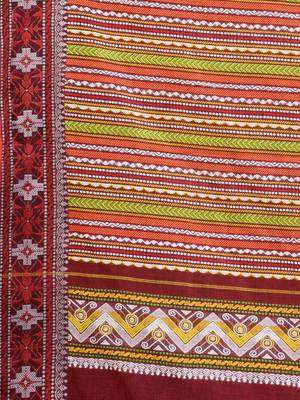 This is   Wine Red Cotton soft handwoven saree with geomatric design in pallu from Charukriti 2
