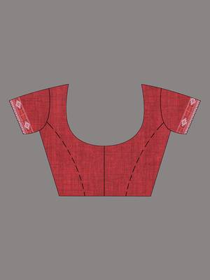 This is   Wine Red Cotton soft handwoven saree with geomatric design in pallu from Charukriti 3
