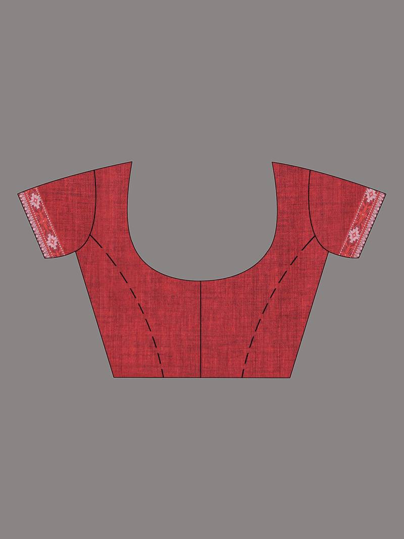 This is   Wine Red Cotton soft handwoven saree with geomatric design in pallu from Charukriti