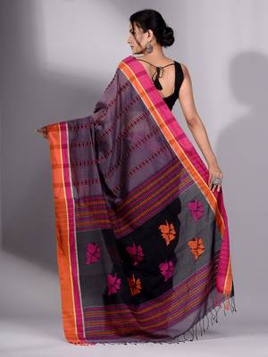 This is   Graphite Grey Cotton soft handwoven saree with duel bordar from Charukriti 2