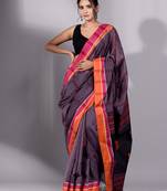This is   Graphite Grey Cotton soft handwoven saree with duel bordar from Charukriti