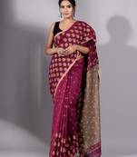 This is   Magenta Cotton soft hadwoven saree with textured design from Charukriti