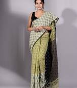 This is   Lime Green Cotton soft hadwoven saree with textured design from Charukriti