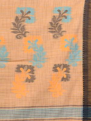 This is   Mustard Cotton Handspun handwoven soft saree with textured design from Charukriti 2