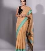 This is   Mustard Cotton Handspun handwoven soft saree with textured design from Charukriti