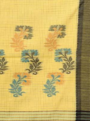 This is   Yellow Cotton Handspun handwoven soft saree with textured design from Charukriti 2
