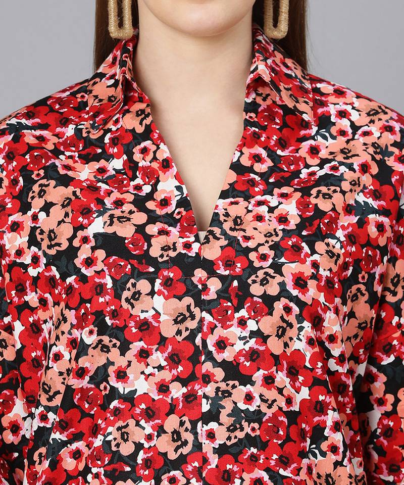 Floral mania red color women tunic