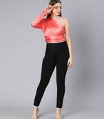 Pestal coral one off shoulder women satin crop top