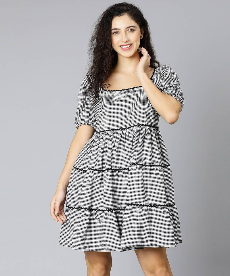 Black & checks casual women dress