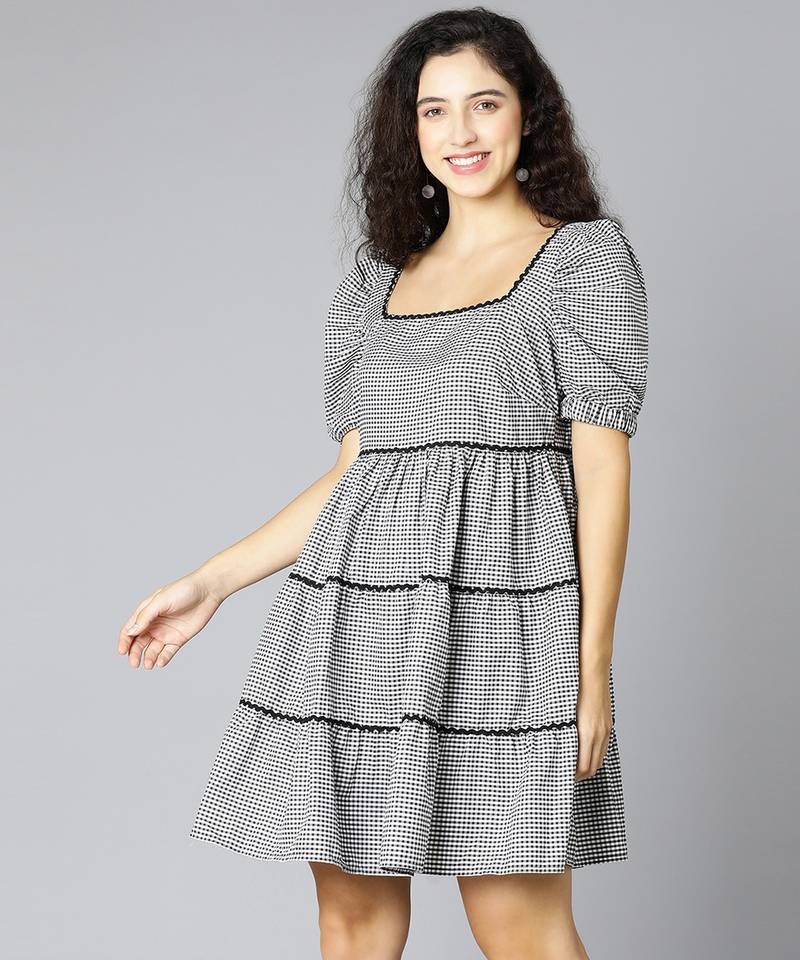 Black & checks casual women dress