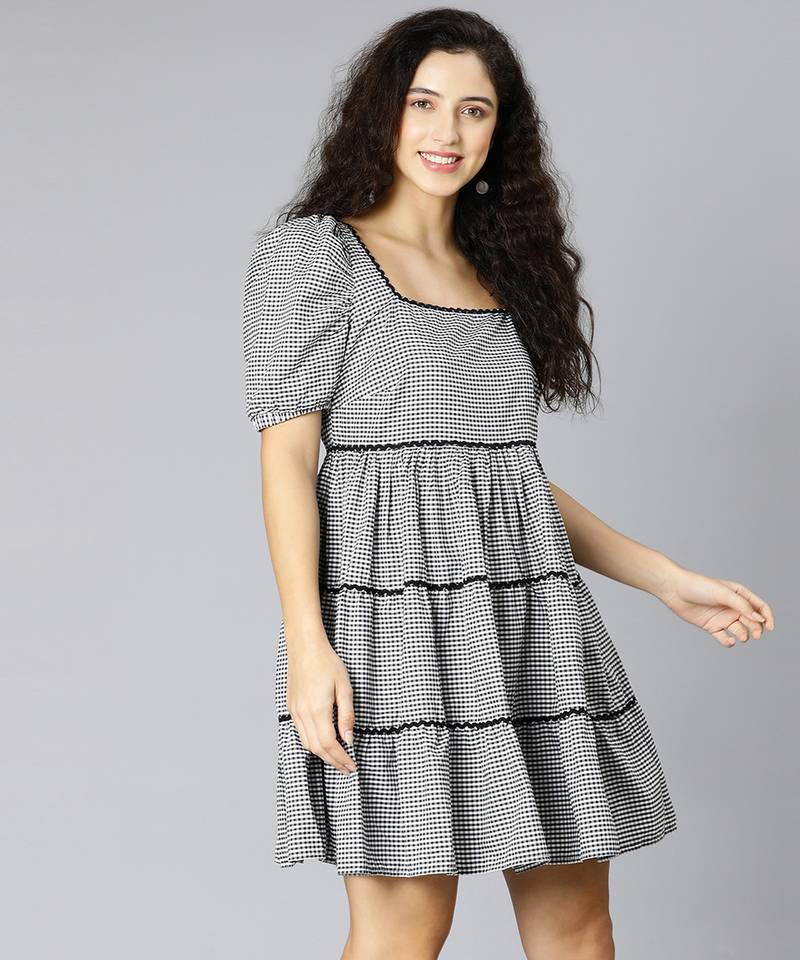 Black & checks casual women dress