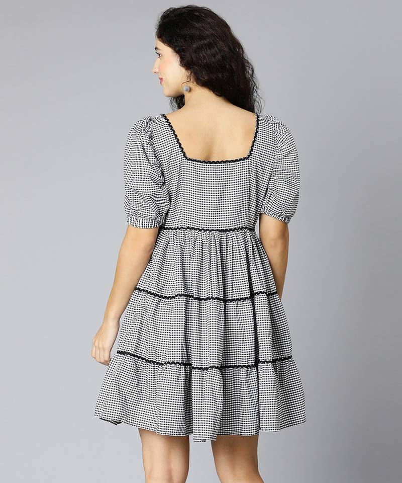 Black & checks casual women dress