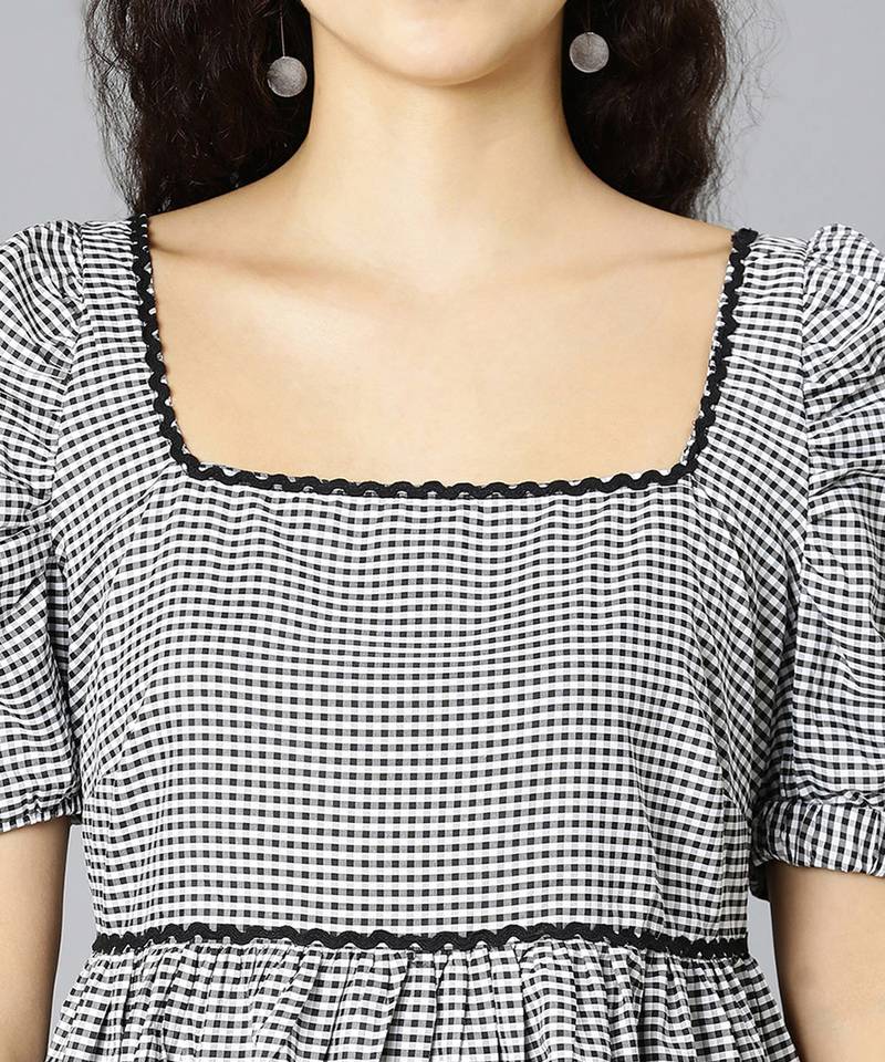 Black & checks casual women dress