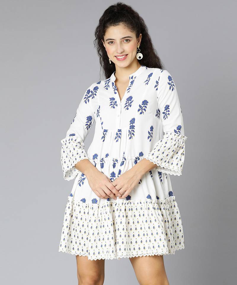 Shrinzy pure white floral print women dress