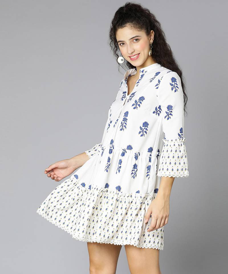 Shrinzy pure white floral print women dress