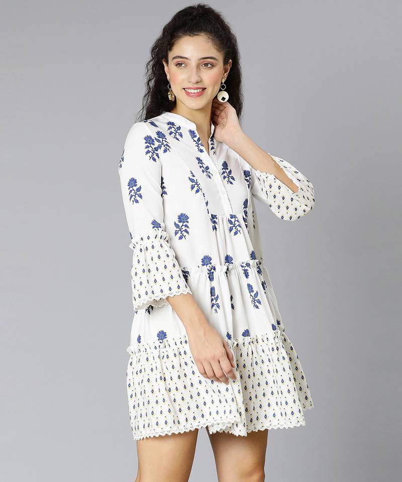 Shrinzy pure white floral print women dress