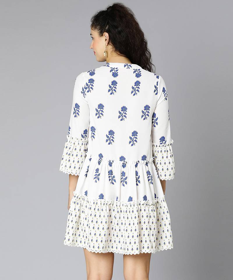Shrinzy pure white floral print women dress